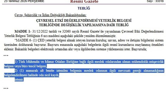 ÇED Yeterlilik Belgesinde Meteoroloji Mühendisi İstihdamı